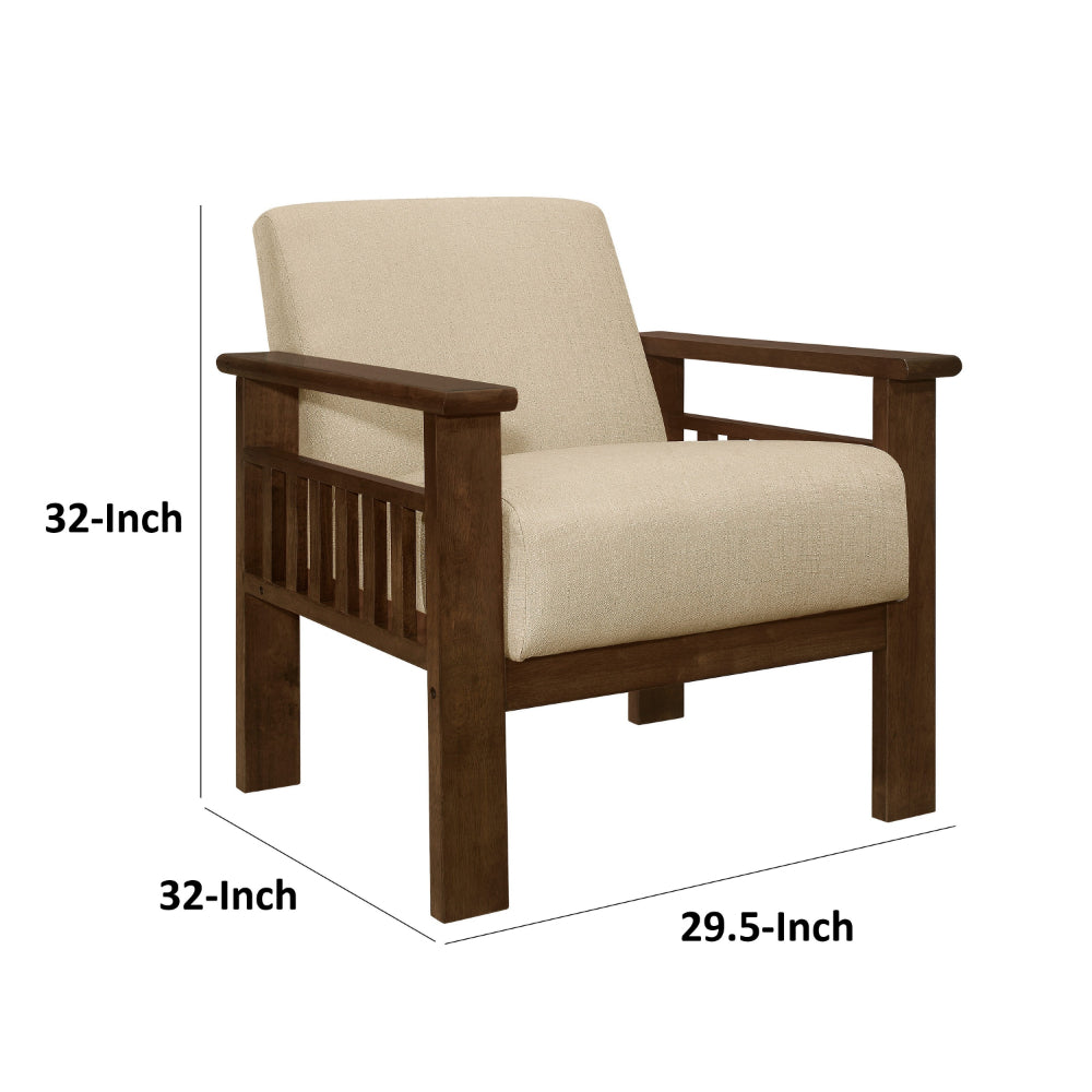 Bella 32 Inch Accent Chair Armchair, Storage Arms, Light Brown, Solid Wood - BM313092