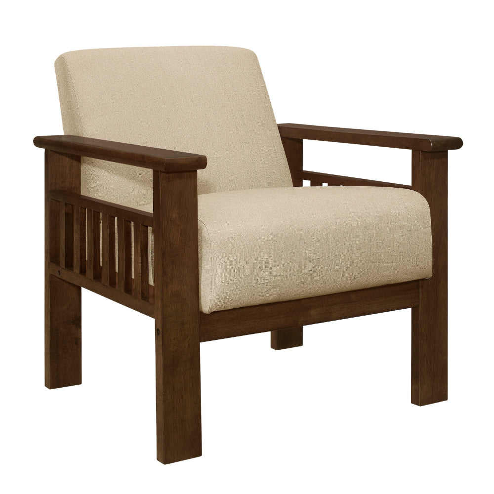 Bella 32 Inch Accent Chair Armchair, Storage Arms, Light Brown, Solid Wood - BM313092