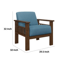 Bella 32 Inch Accent Chair Armchair, Storage Arms, Blue, Solid Rubberwood - BM313093