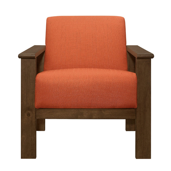 Bella 32 Inch Accent Chair Armchair, Storage Arms, Orange, Solid Rubberwood - BM313096