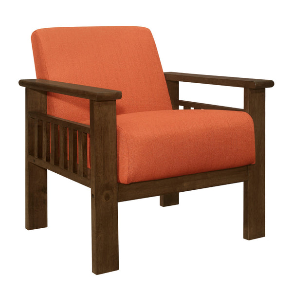 Bella 32 Inch Accent Chair Armchair, Storage Arms, Orange, Solid Rubberwood - BM313096