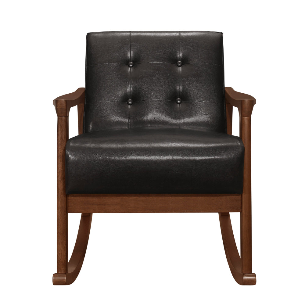 Ciao 37 Inch Rocking Chair Armchair, Dark Brown Faux Leather, Solid Wood - BM313097