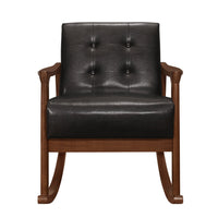 Ciao 37 Inch Rocking Chair Armchair, Dark Brown Faux Leather, Solid Wood - BM313097