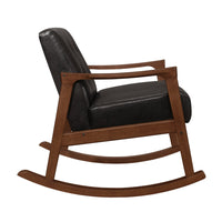 Ciao 37 Inch Rocking Chair Armchair, Dark Brown Faux Leather, Solid Wood - BM313097