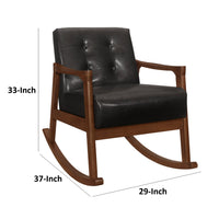 Ciao 37 Inch Rocking Chair Armchair, Dark Brown Faux Leather, Solid Wood - BM313097