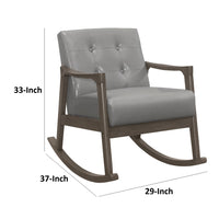 Ciao 37 Inch Rocking Chair Armchair, Light Gray Faux Leather, Solid Wood - BM313098