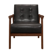 Aly 31 Inch Accent Chair Armchair, Dark Brown Faux Leather, Solid Wood - BM313099