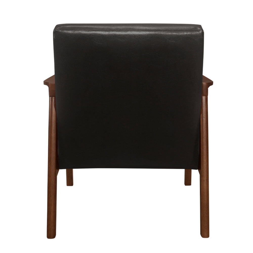 Aly 31 Inch Accent Chair Armchair, Dark Brown Faux Leather, Solid Wood - BM313099