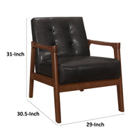 Aly 31 Inch Accent Chair Armchair, Dark Brown Faux Leather, Solid Wood - BM313099