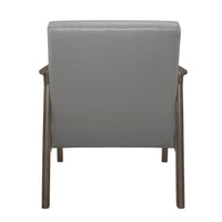 Aly 31 Inch Accent Chair Armchair, Gray Faux Leather, Brown Solid Wood - BM313100