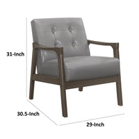 Aly 31 Inch Accent Chair Armchair, Gray Faux Leather, Brown Solid Wood - BM313100