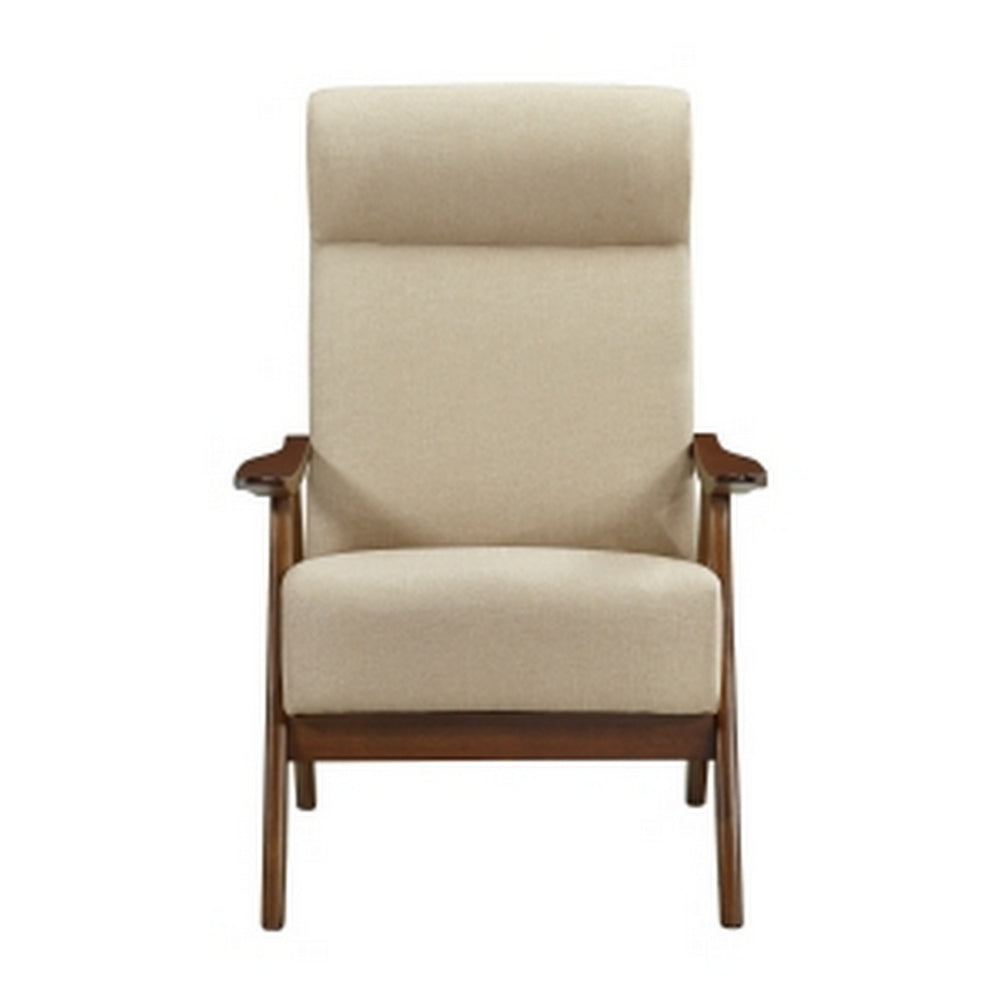 Mary 32 Inch Accent Chair Armchair, Tall Beige Polyester Linen, Solid Wood - BM313103