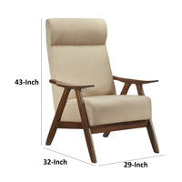 Mary 32 Inch Accent Chair Armchair, Tall Beige Polyester Linen, Solid Wood - BM313103