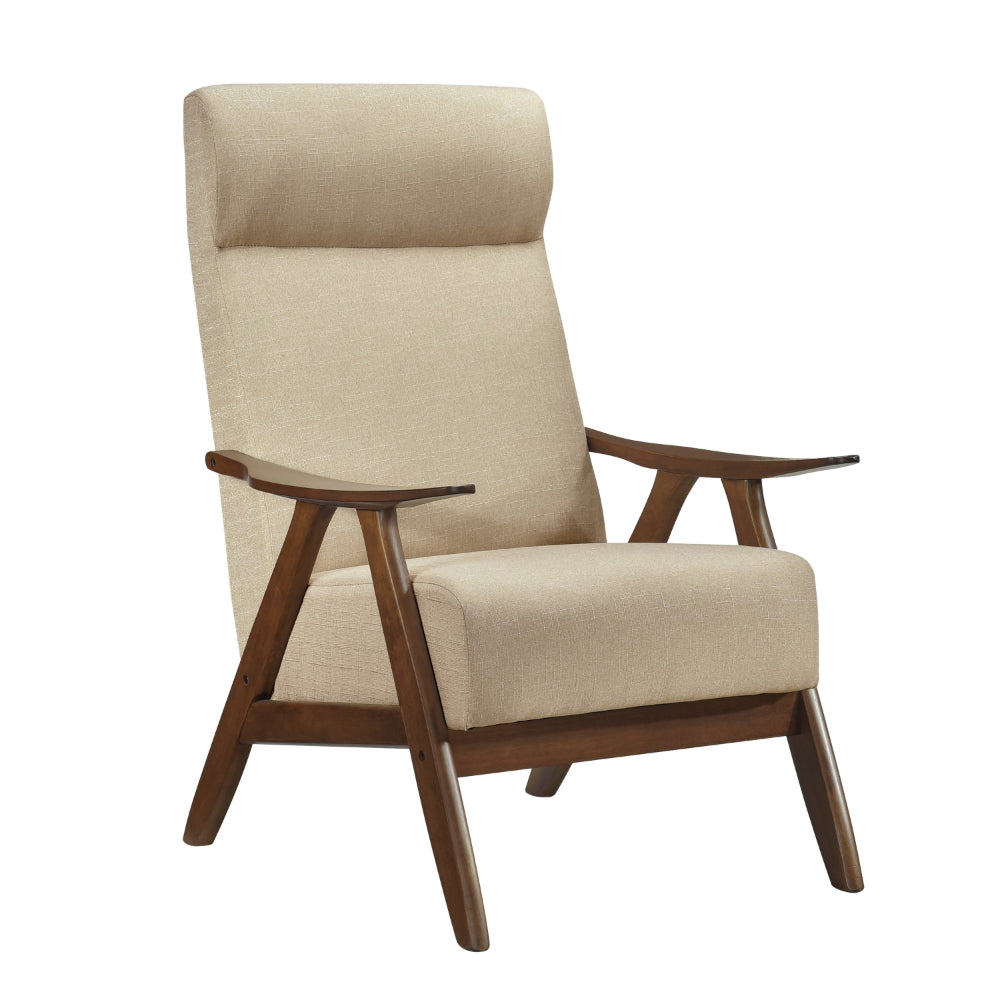 Mary 32 Inch Accent Chair Armchair, Tall Beige Polyester Linen, Solid Wood - BM313103