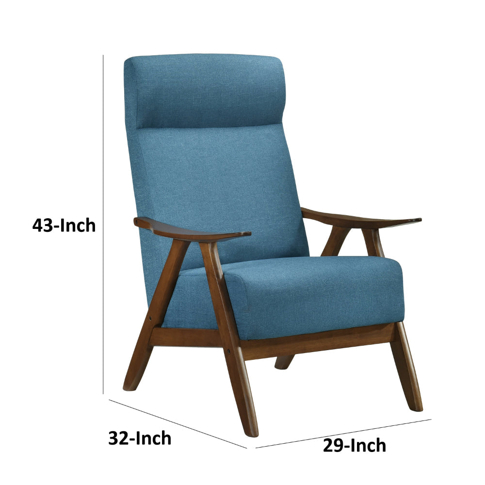 Mary 32 Inch Accent Chair Armchair, Light Blue Polyester Linen, Solid Wood - BM313104