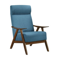 Mary 32 Inch Accent Chair Armchair, Light Blue Polyester Linen, Solid Wood - BM313104