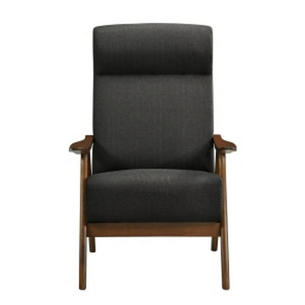 Mary 32 Inch Accent Chair Armchair, Dark Gray Polyester Linen, Solid Wood - BM313105