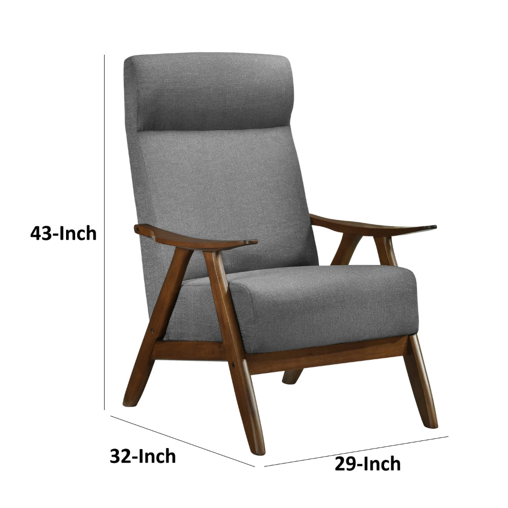 Mary 32 Inch Accent Chair Armchair, Light Gray Polyester Linen, Solid Wood - BM313106