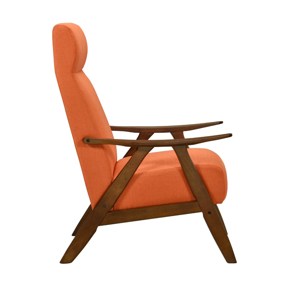 Mary 32 Inch Accent Chair Armchair, Orange Polyester Linen, Solid Wood - BM313107