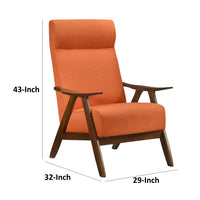 Mary 32 Inch Accent Chair Armchair, Orange Polyester Linen, Solid Wood - BM313107