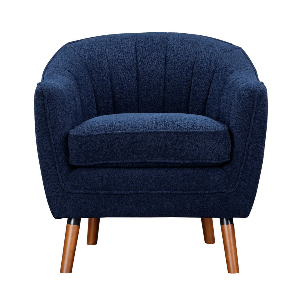 Tia 31 Inch Plush Accent Chair Armchair, Blue Polyester, Brown Solid Wood - BM313108