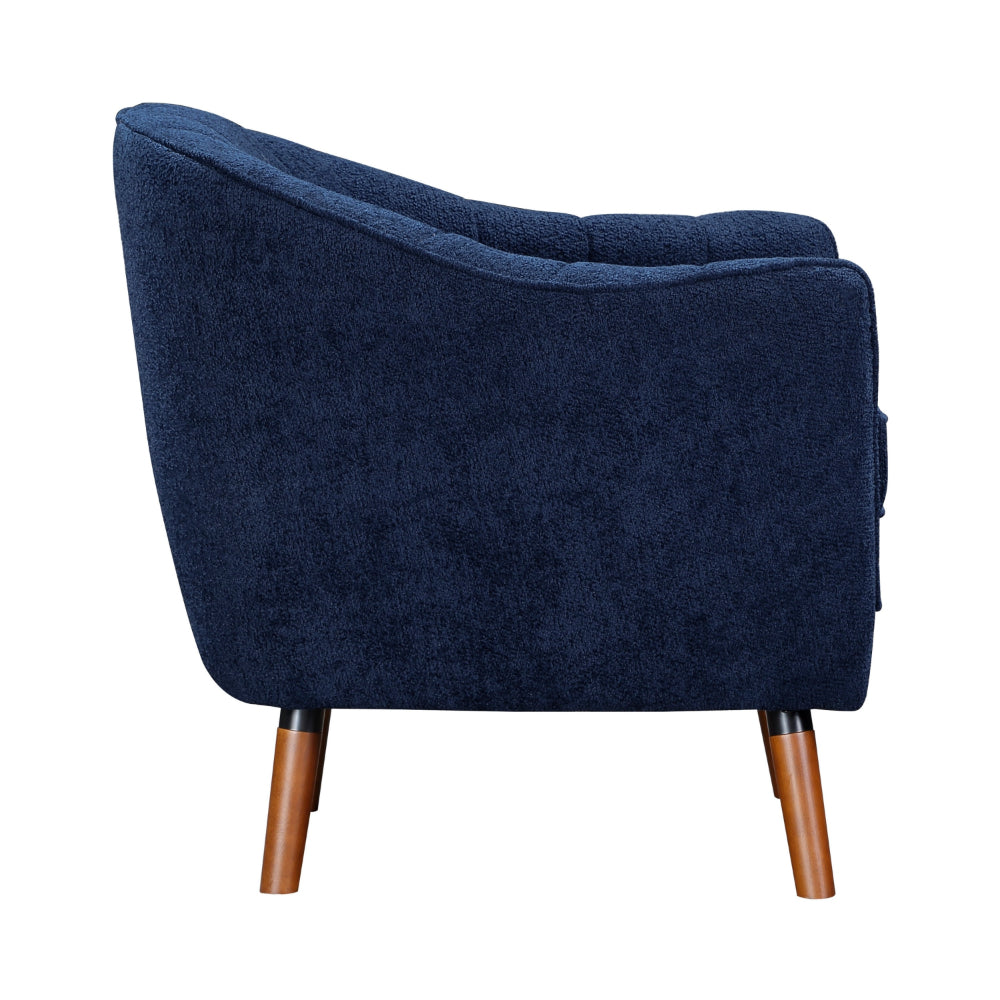 Tia 31 Inch Plush Accent Chair Armchair, Blue Polyester, Brown Solid Wood - BM313108