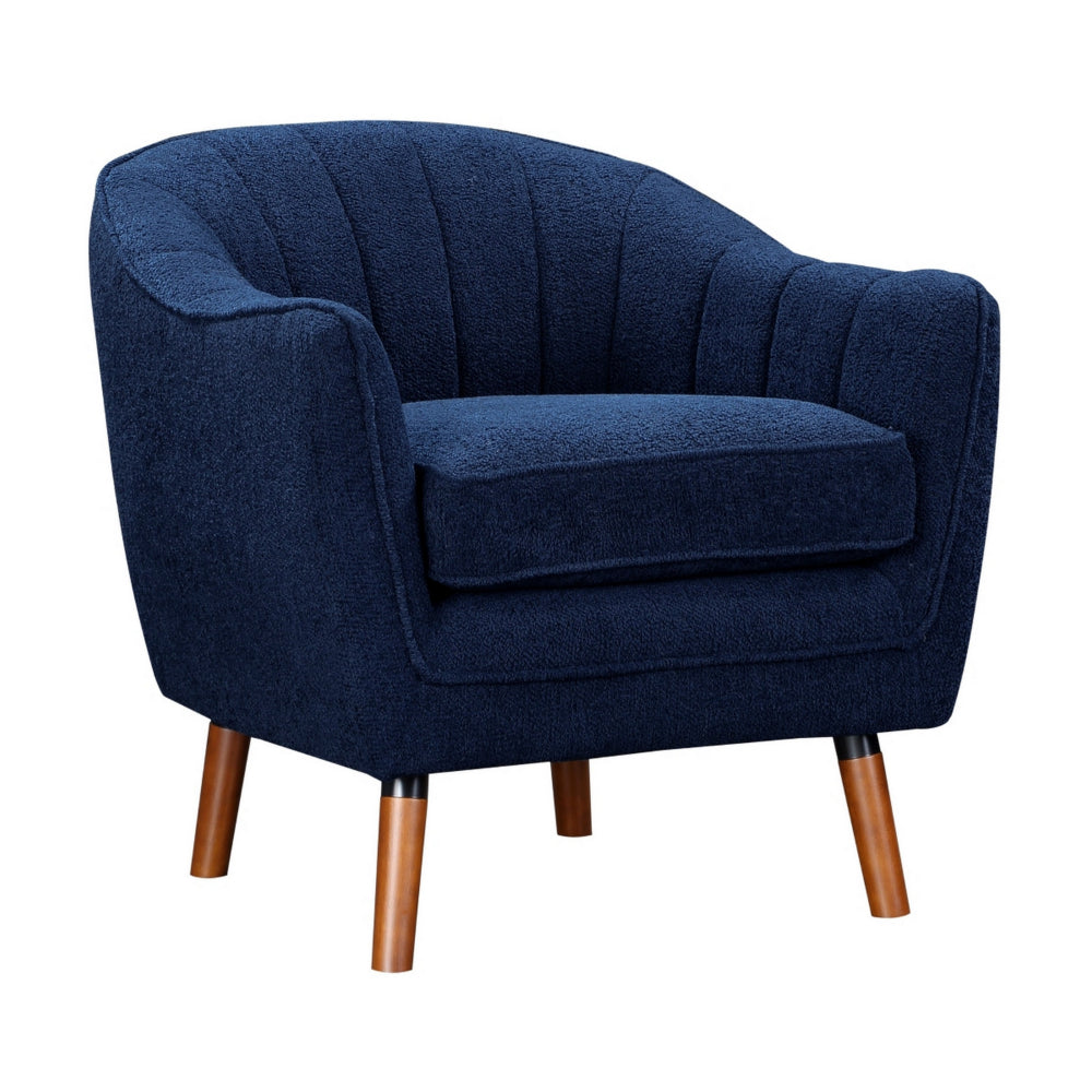 Tia 31 Inch Plush Accent Chair Armchair, Blue Polyester, Brown Solid Wood - BM313108