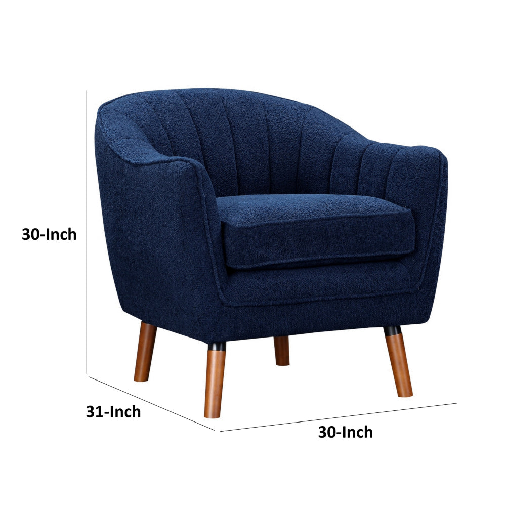 Tia 31 Inch Plush Accent Chair Armchair, Blue Polyester, Brown Solid Wood - BM313108