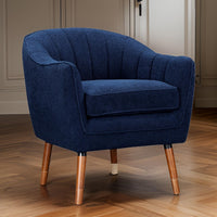 Tia 31 Inch Plush Accent Chair Armchair, Blue Polyester, Brown Solid Wood - BM313108