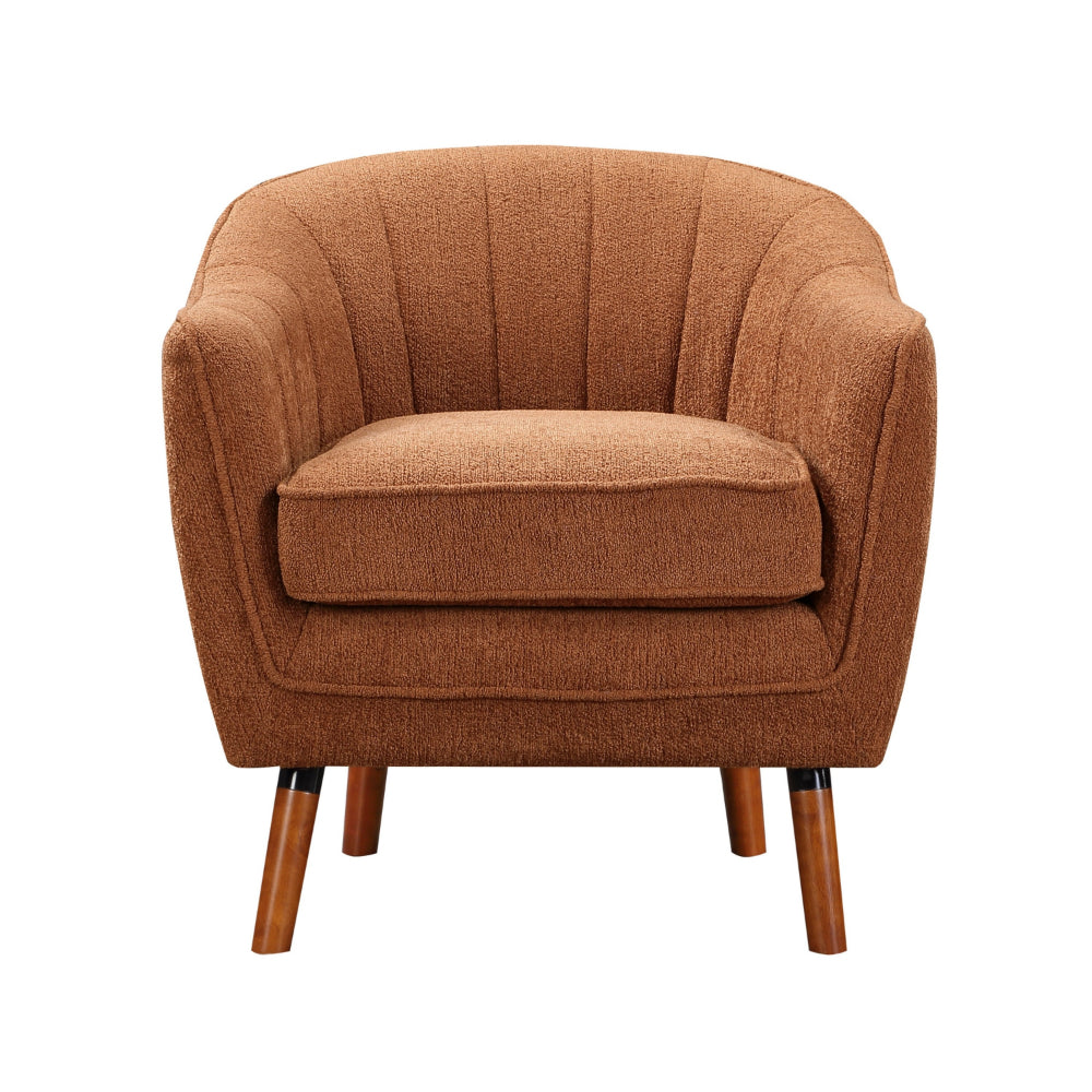 Tia 31 Inch Plush Accent Chair Armchair, Rust Polyester, Brown Solid Wood - BM313110