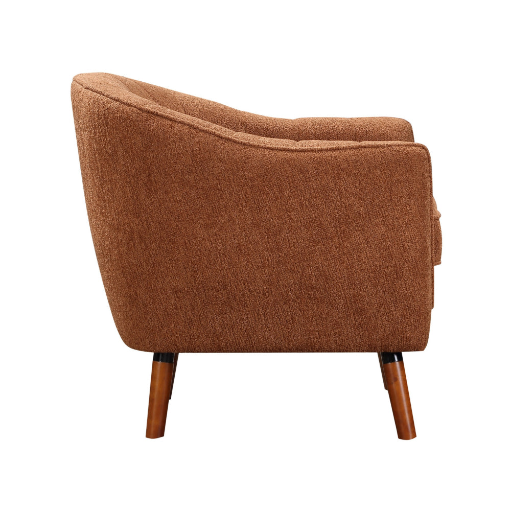 Tia 31 Inch Plush Accent Chair Armchair, Rust Polyester, Brown Solid Wood - BM313110