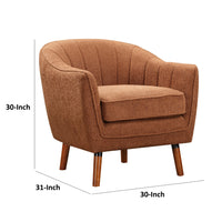 Tia 31 Inch Plush Accent Chair Armchair, Rust Polyester, Brown Solid Wood - BM313110