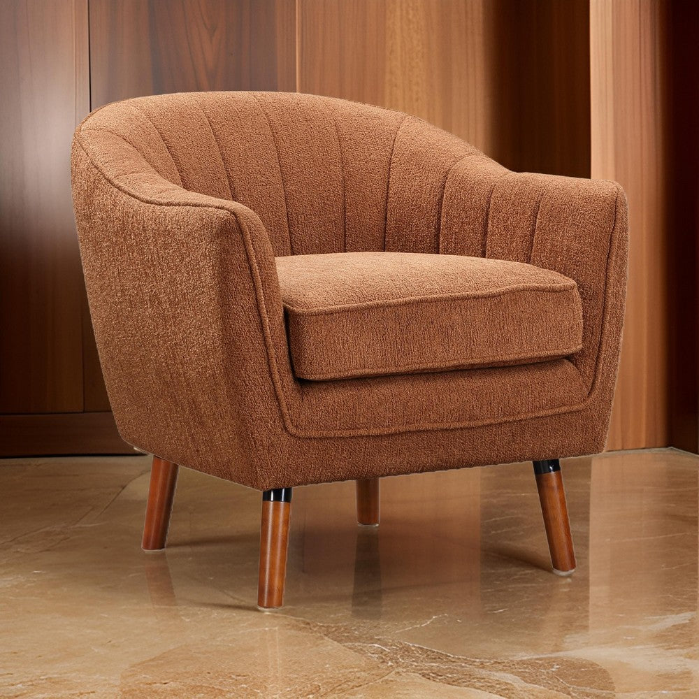Tia 31 Inch Plush Accent Chair Armchair, Rust Polyester, Brown Solid Wood - BM313110