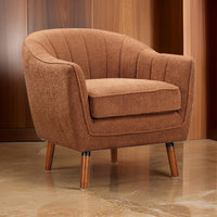 Tia 31 Inch Plush Accent Chair Armchair, Rust Polyester, Brown Solid Wood - BM313110