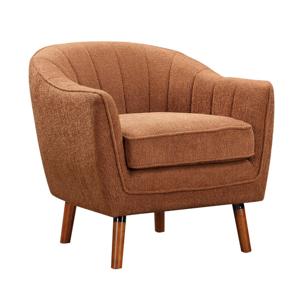 Tia 31 Inch Plush Accent Chair Armchair, Rust Polyester, Brown Solid Wood - BM313110