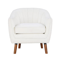 Tia 31 Inch Plush Accent Chair Armchair, White Polyester, Brown Solid Wood - BM313111