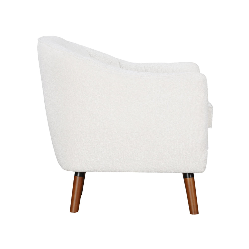 Tia 31 Inch Plush Accent Chair Armchair, White Polyester, Brown Solid Wood - BM313111