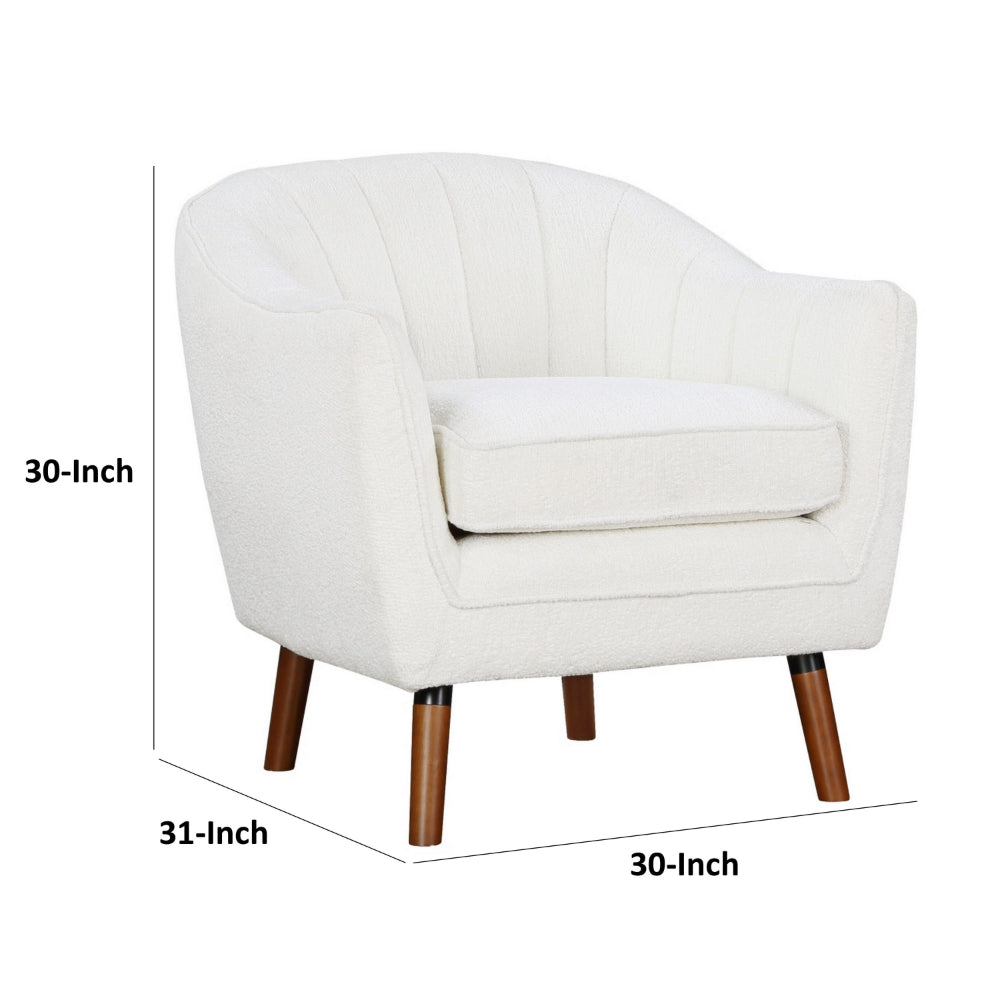 Tia 31 Inch Plush Accent Chair Armchair, White Polyester, Brown Solid Wood - BM313111