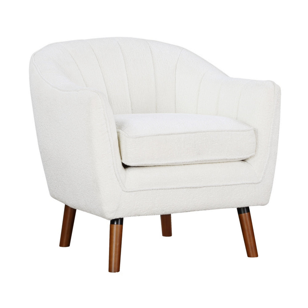 Tia 31 Inch Plush Accent Chair Armchair, White Polyester, Brown Solid Wood - BM313111