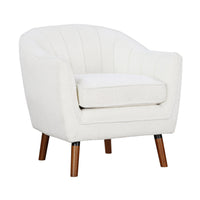 Tia 31 Inch Plush Accent Chair Armchair, White Polyester, Brown Solid Wood - BM313111