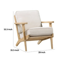 36 Inch Accent Chair Armchair, Beige Chenille, Weathered Solid Rubberwood - BM313112