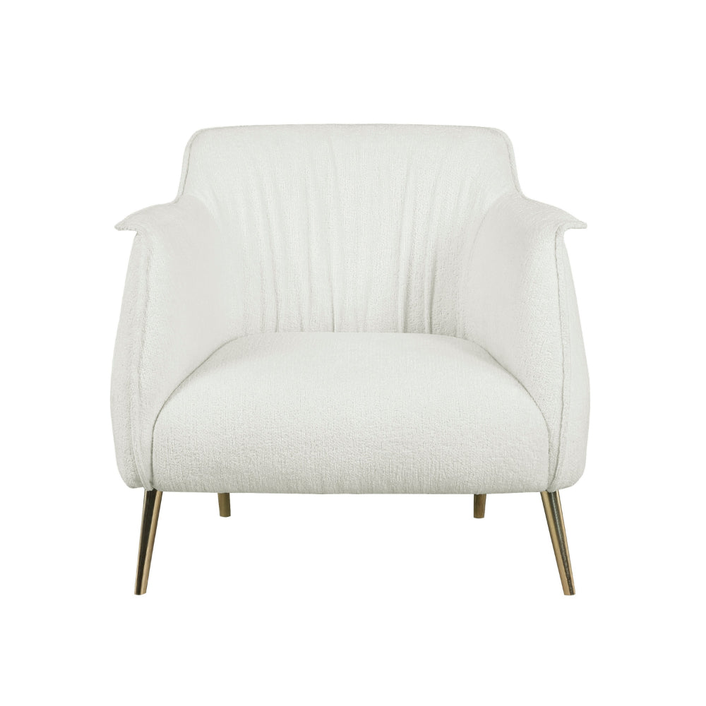 33 Inch Accent Chair Armchair, Soft White Boucle, Gold Metal, Solid Wood - BM313113