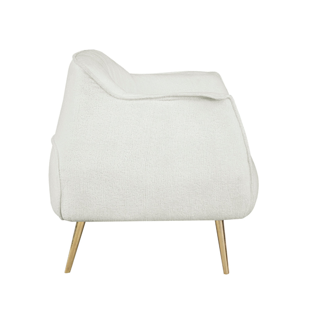 33 Inch Accent Chair Armchair, Soft White Boucle, Gold Metal, Solid Wood - BM313113