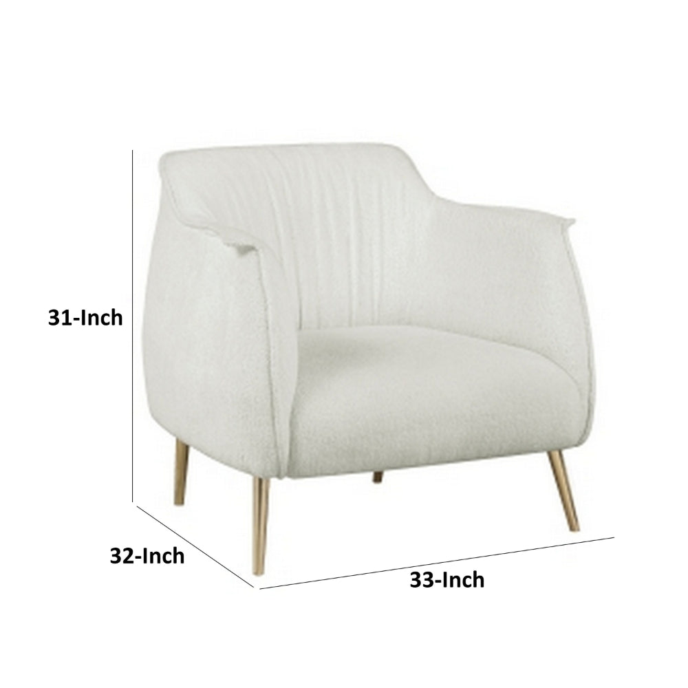 33 Inch Accent Chair Armchair, Soft White Boucle, Gold Metal, Solid Wood - BM313113