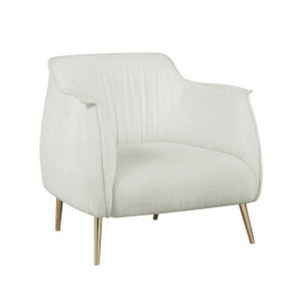 33 Inch Accent Chair Armchair, Soft White Boucle, Gold Metal, Solid Wood - BM313113