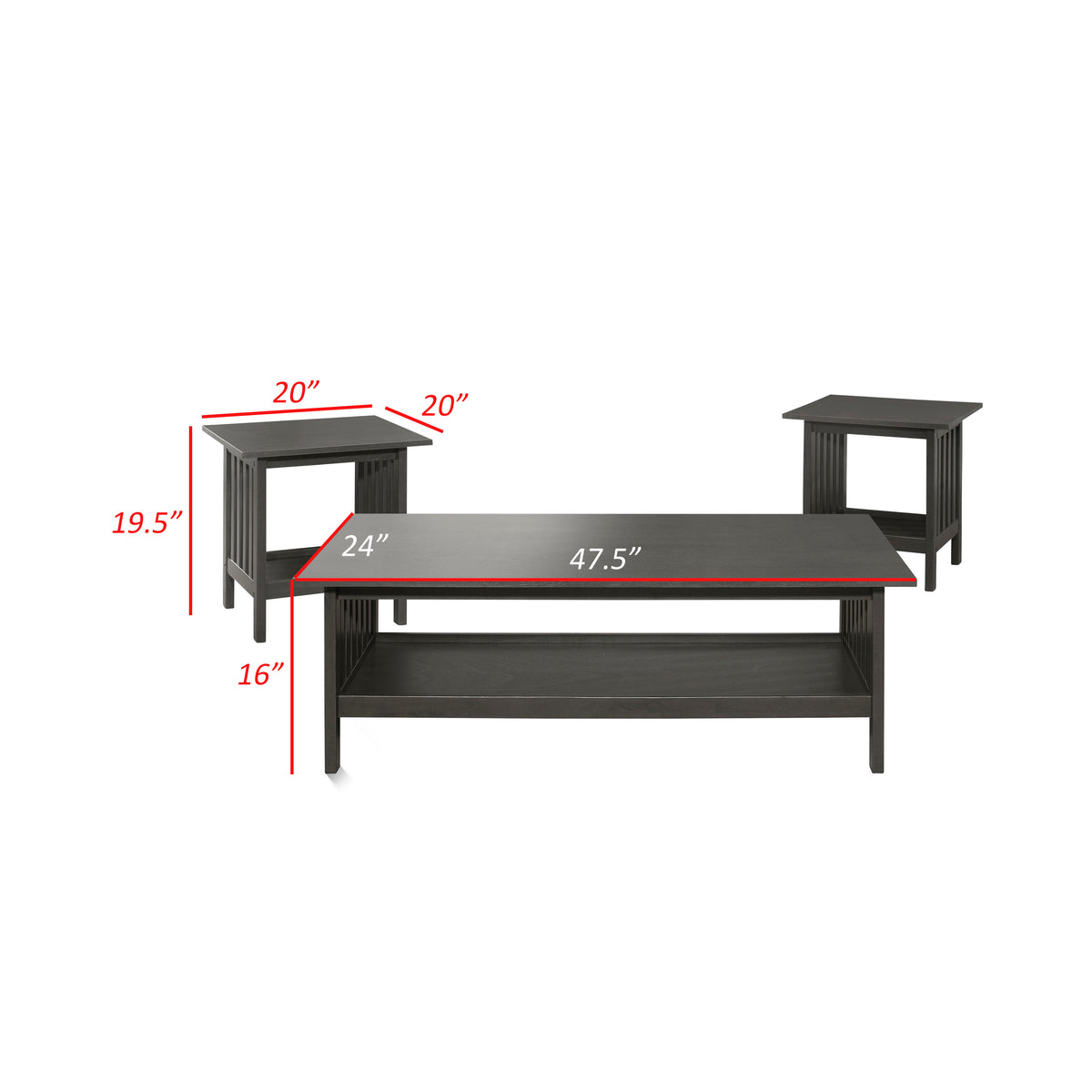 Wiston 3 Piece Table Set, 1 Coffee Table, 2 End Tables, Antique Gray Wood - BM313115