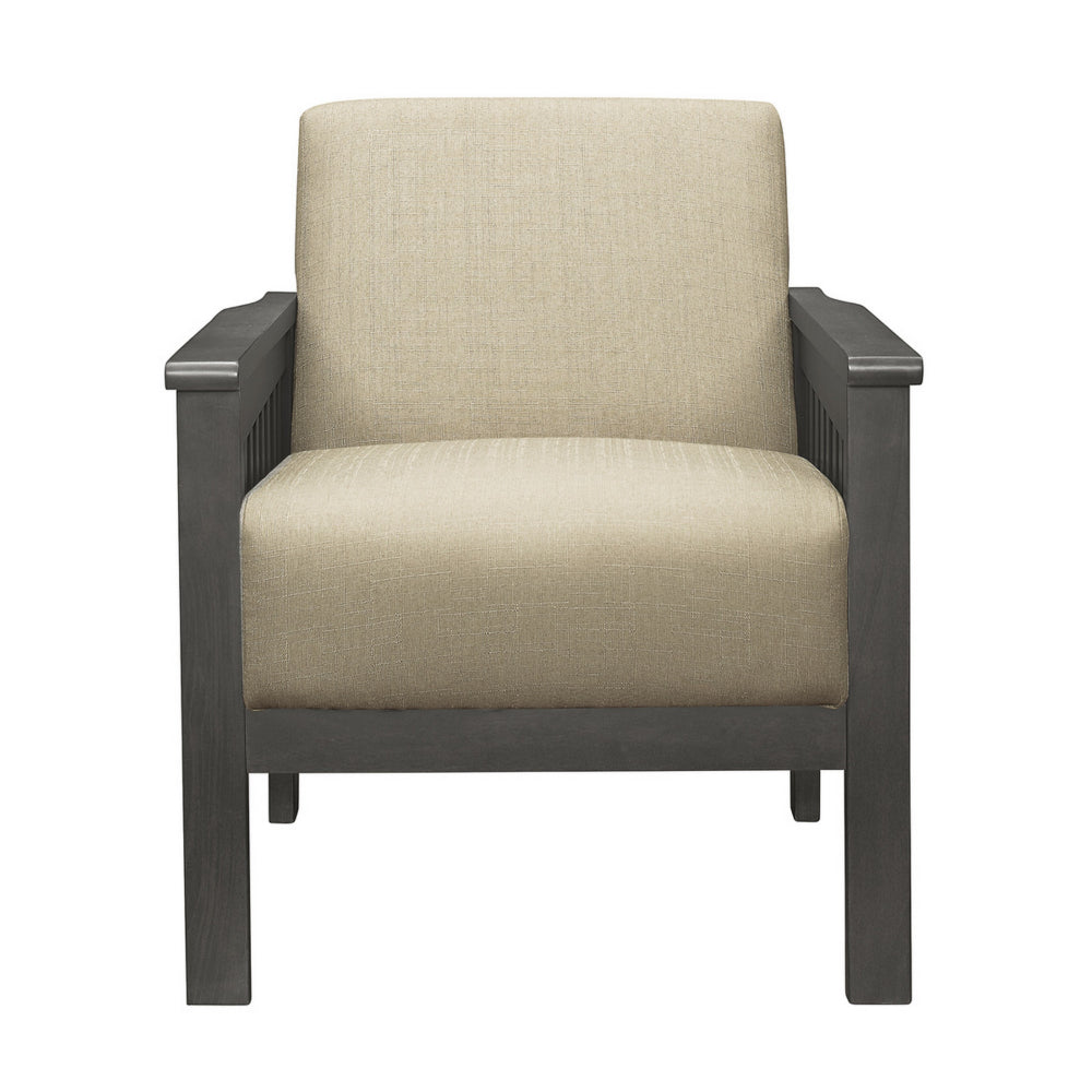 Wiston 31 Inch Accent Chair Armchair, Beige Polyester, Dark Gray Solid Wood - BM313116