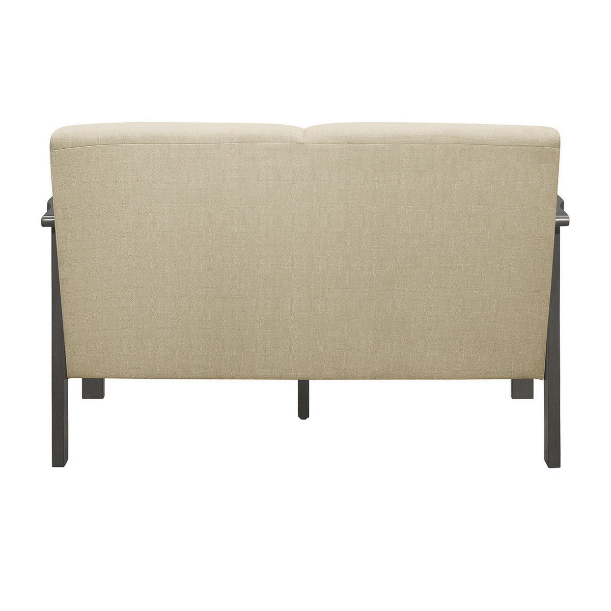 Wiston 50 Inch Loveseat, Beige Polyester, Dark Gray Solid Rubberwood - BM313117