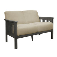 Wiston 50 Inch Loveseat, Beige Polyester, Dark Gray Solid Rubberwood - BM313117