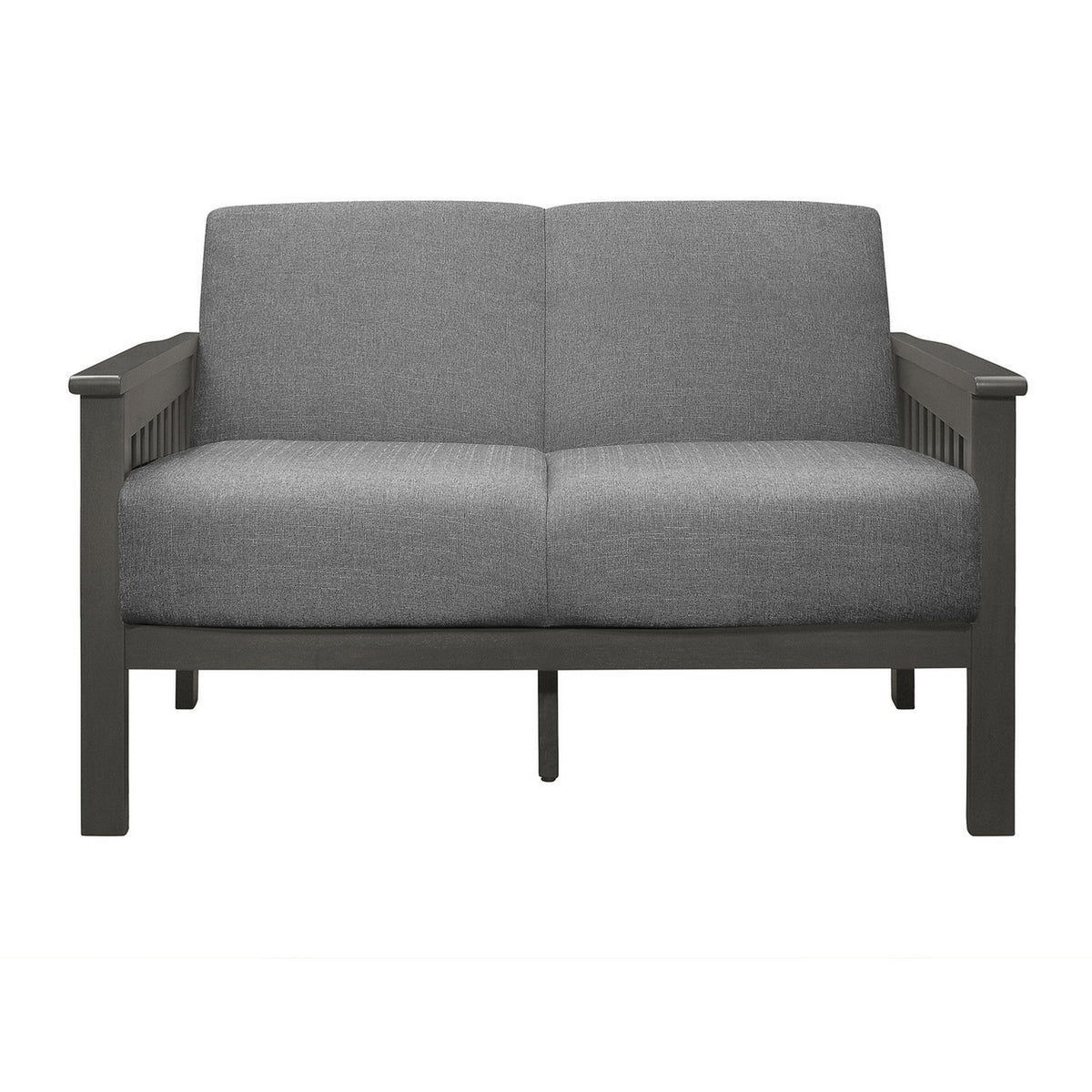 Wiston 50 Inch Loveseat, Gray Polyester, Dark Gray Solid Rubberwood - BM313118